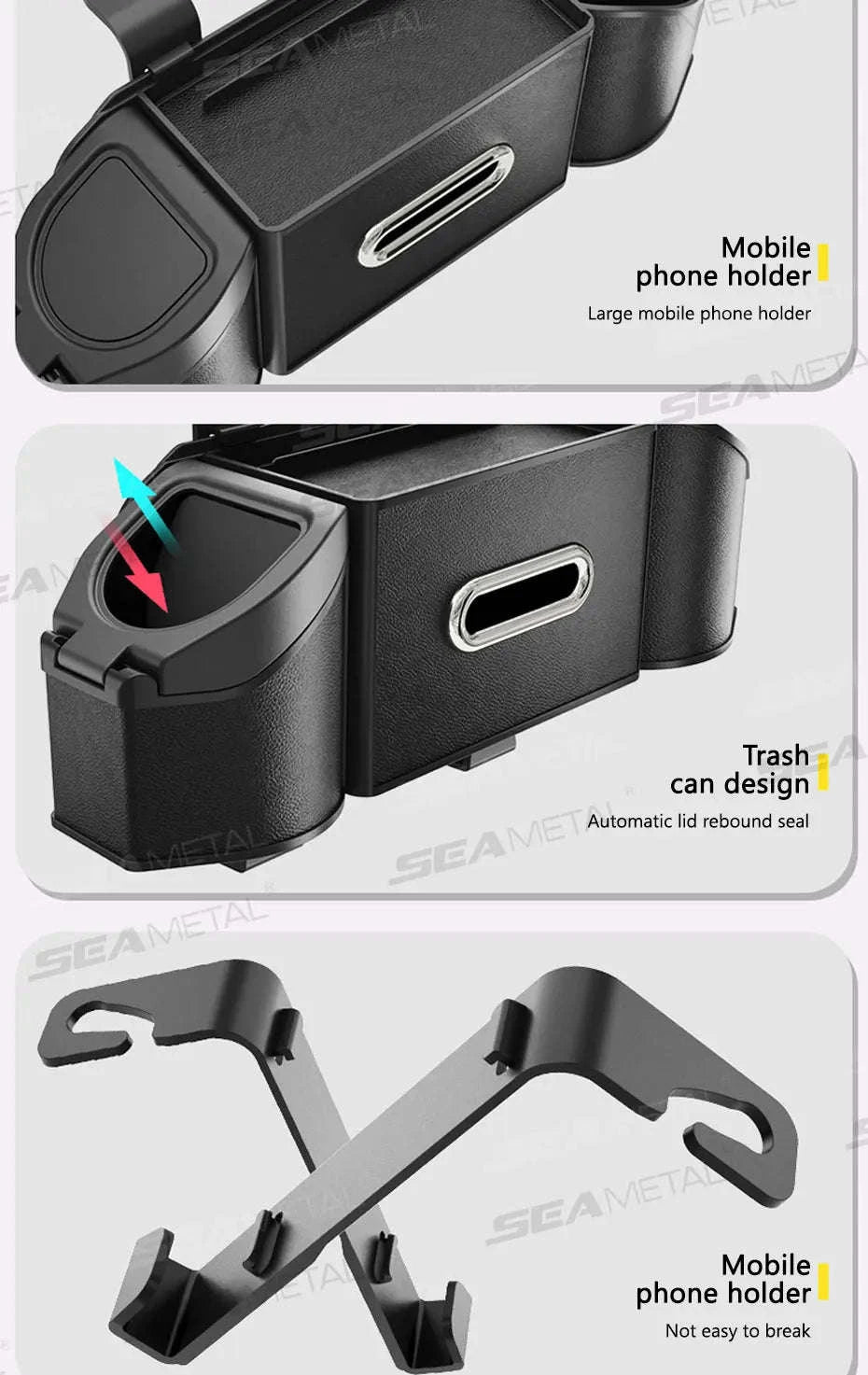 Car Back Seat Organizer with Cup Holder and Hooks-Gray 1pc