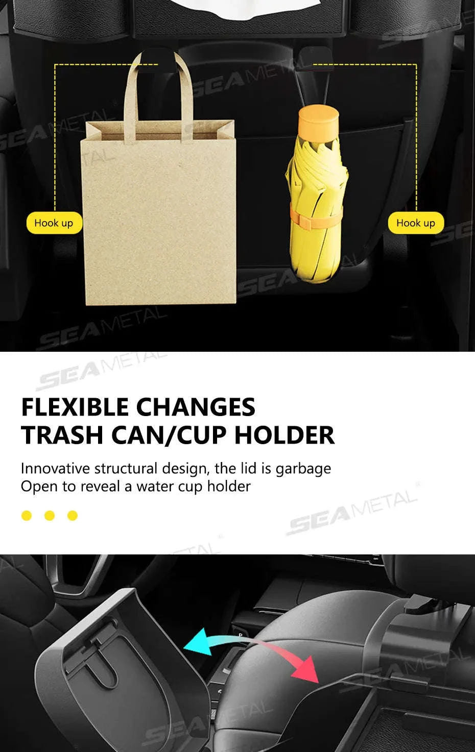 Car Back Seat Organizer with Cup Holder and Hooks-Gray 1pc