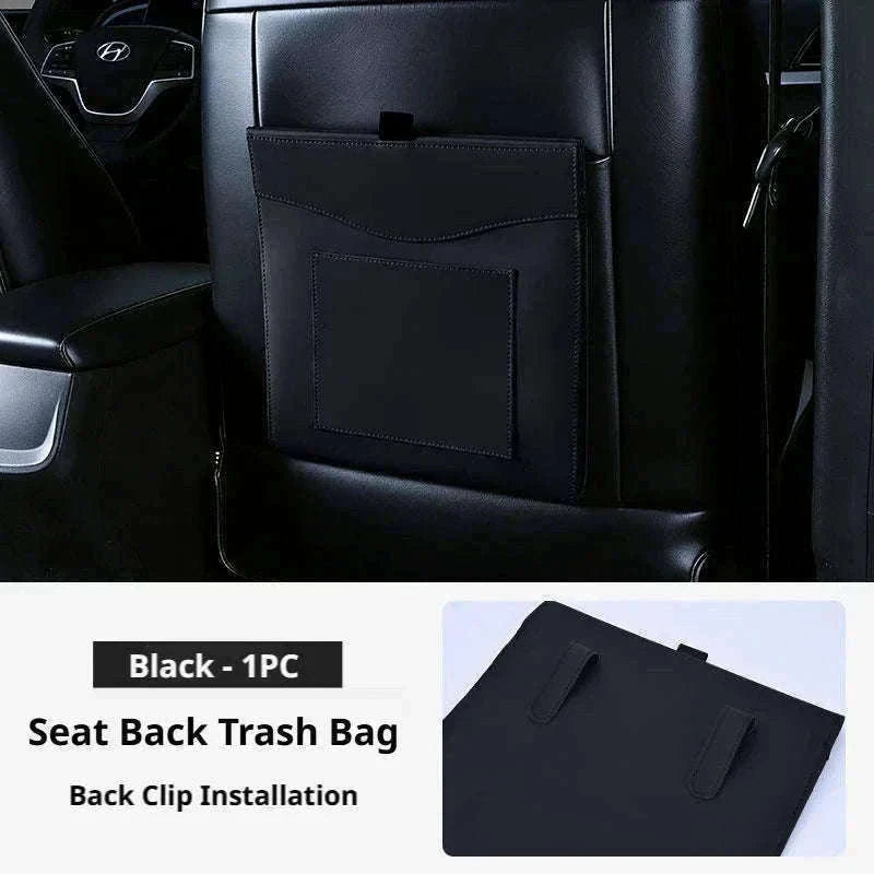 Car Back Seat Trash Bin with Lid, Leakproof Seatback Organizer-Black