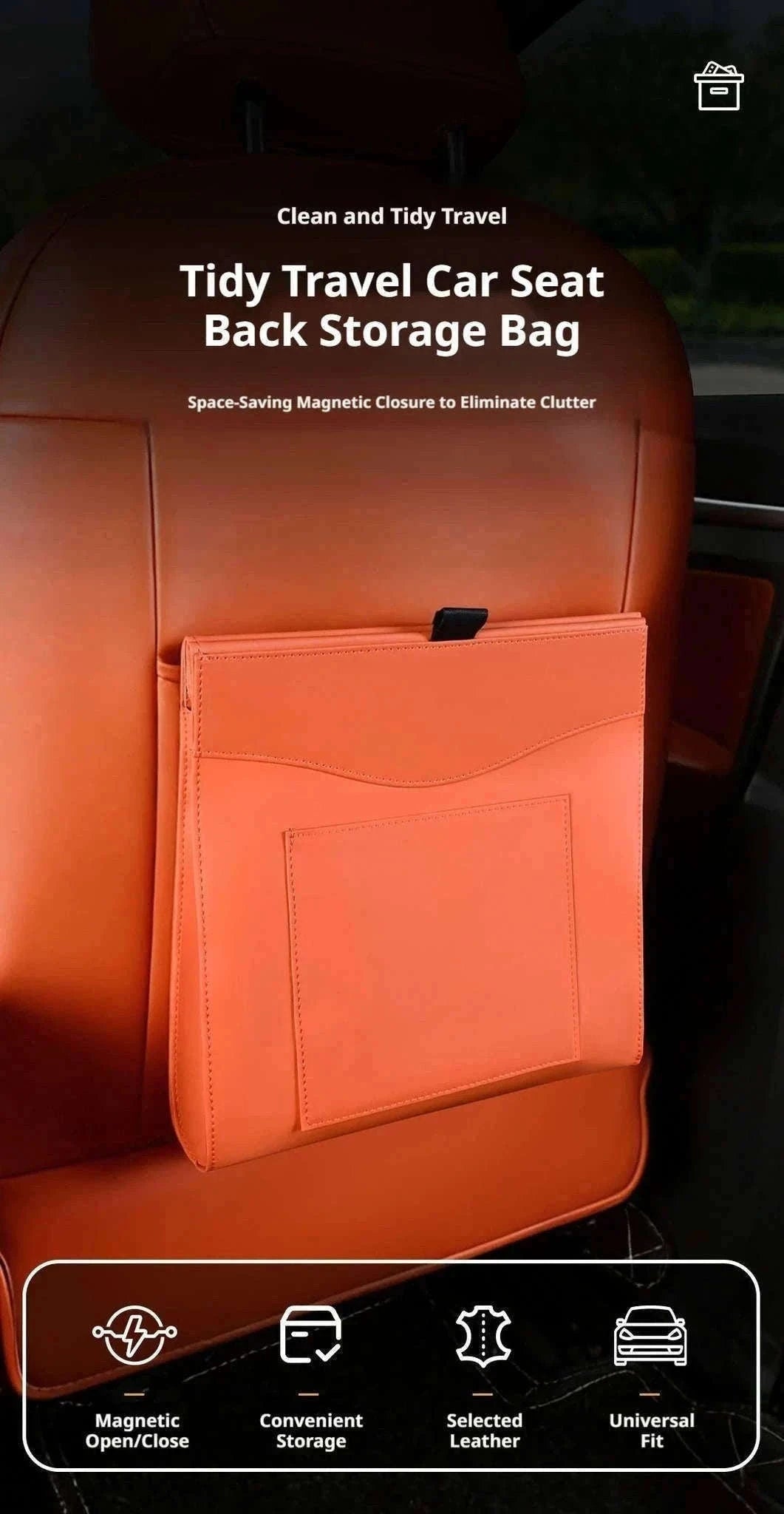 Car Back Seat Trash Bin with Lid, Leakproof Seatback Organizer-Black