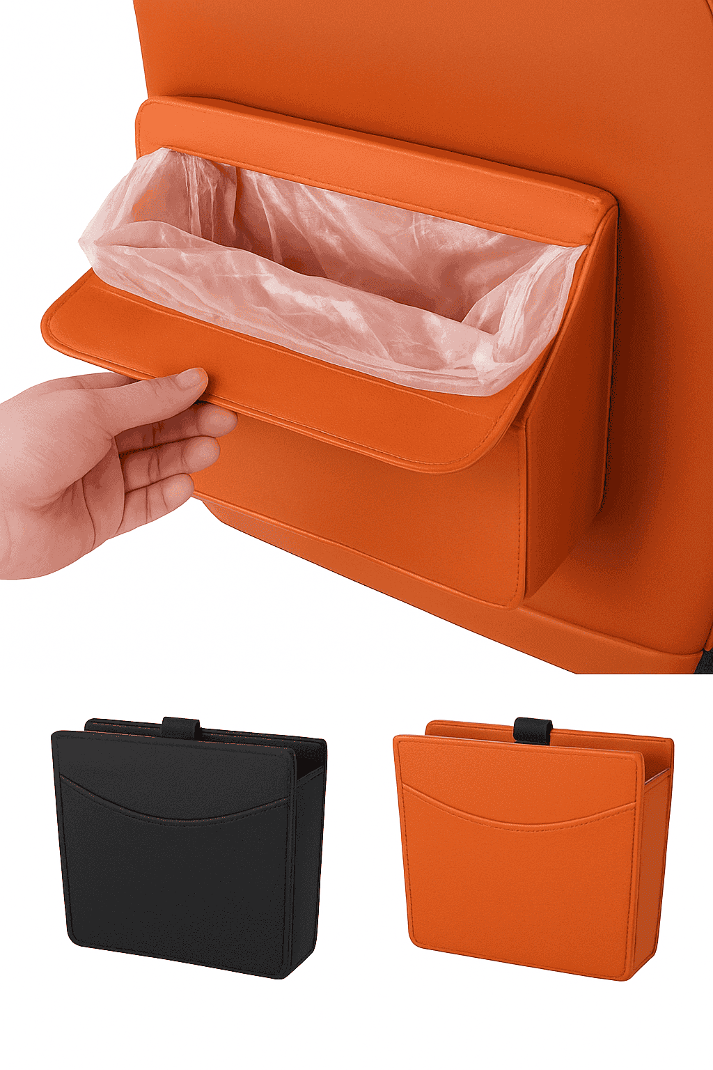 Car Back Seat Trash Bin with Lid, Leakproof Seatback Organizer-Black