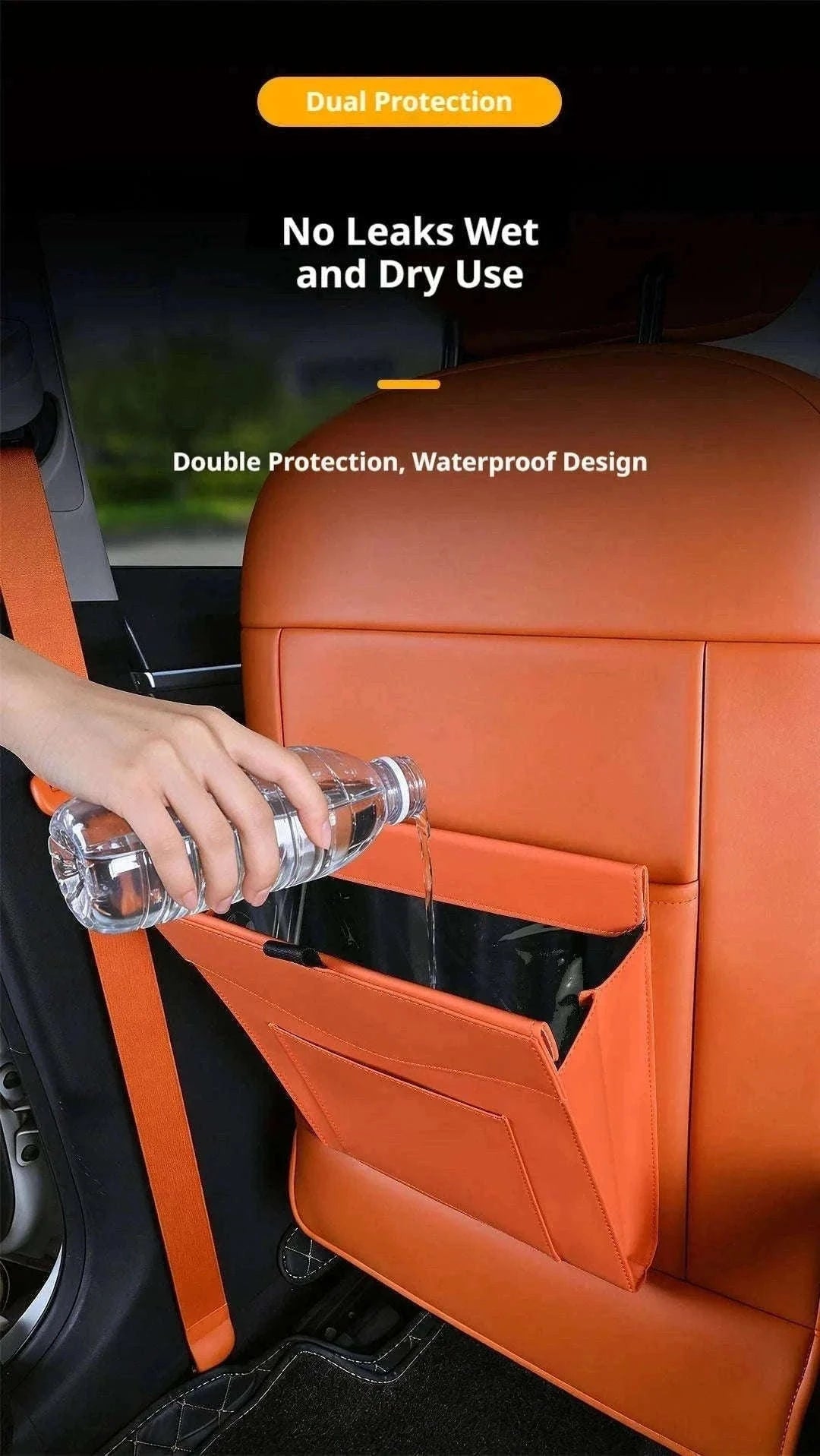 Car Back Seat Trash Bin with Lid, Leakproof Seatback Organizer-Black