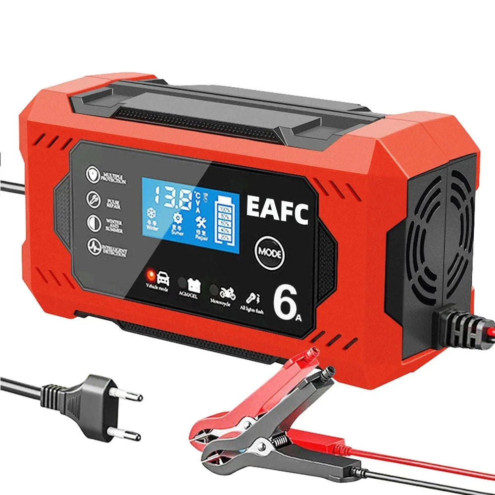 Car Battery Charger 12V 6A Intelligent Fast Charging Pulse Repair-Yellow EU Plug / United States