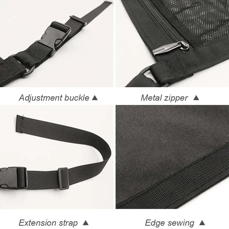 Car Ceiling Storage Net Pocket 80cm x 55cm Hanging Polyester Mesh Organizer with Zipper-1pc Ceiling Pocket