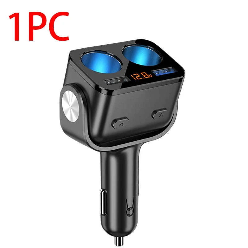 Car Cigarette Lighter Adapter with Dual USB and Dual Socket-Type 2 Black