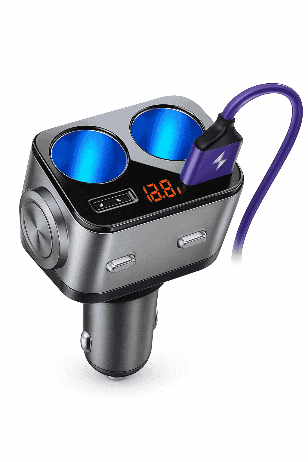 Car Cigarette Lighter Adapter with Dual USB and Dual Socket-Type 2 Black