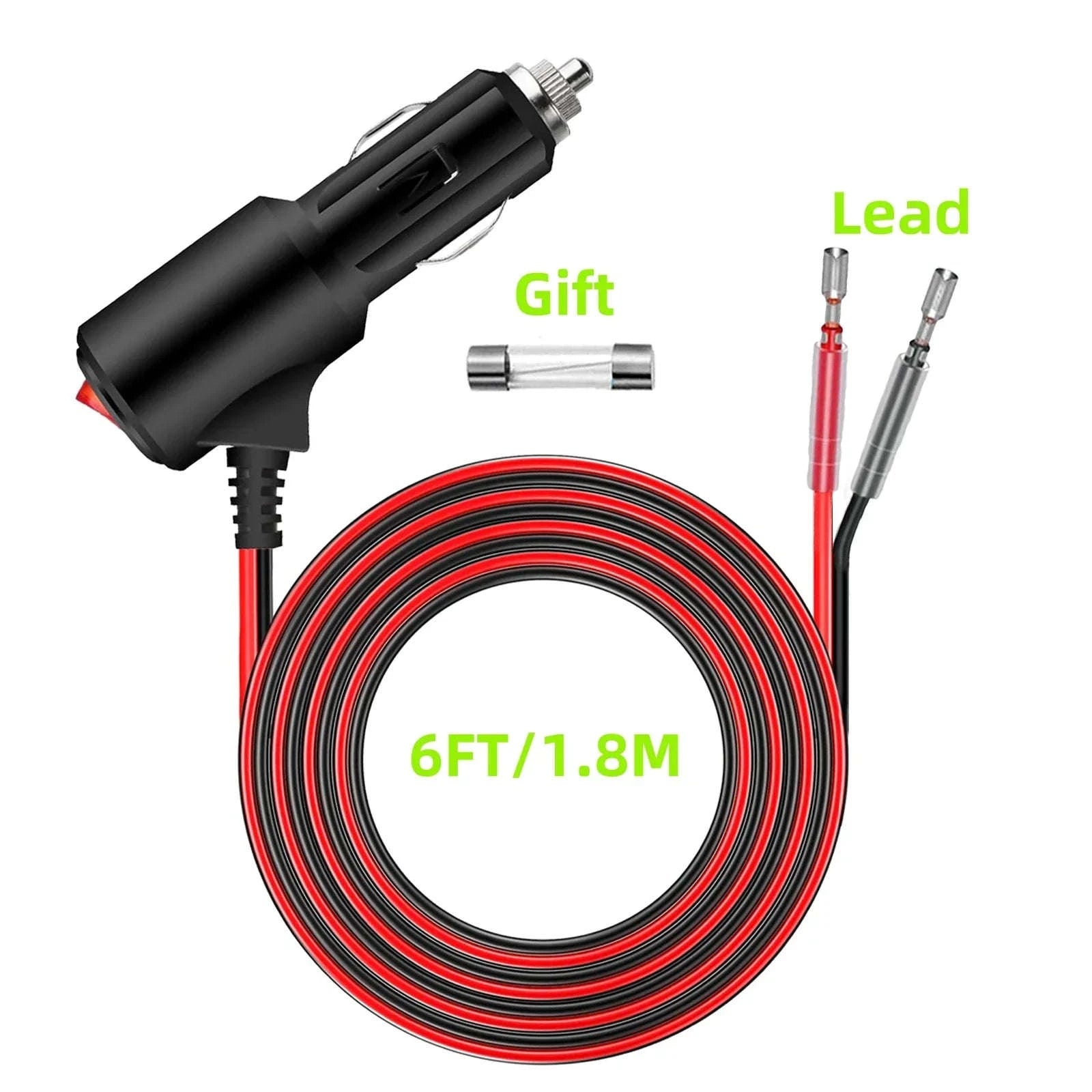 Car Cigarette Lighter Extension Cord with On/Off Switch-Black-S-6FT