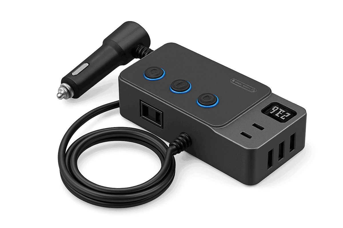 Car Cigarette Lighter Splitter Adapter with Multi-Port USB Charging-B