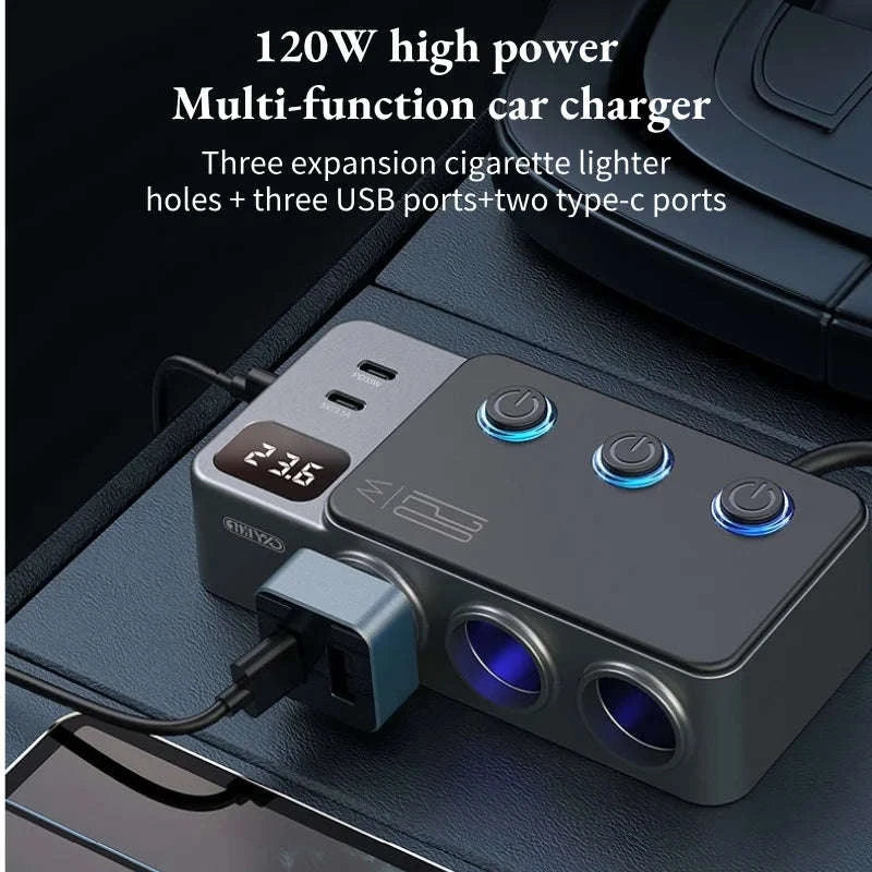 Car Cigarette Lighter Splitter Adapter with Multi-Port USB Charging-B