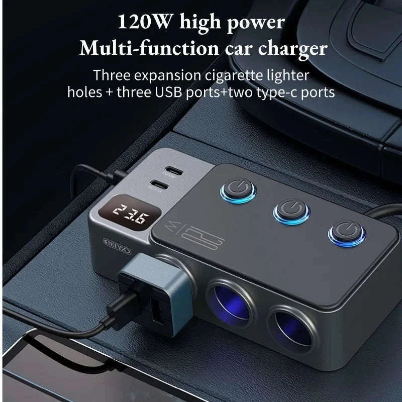 Car Cigarette Lighter Splitter Adapter with Multi-Port USB Charging-B