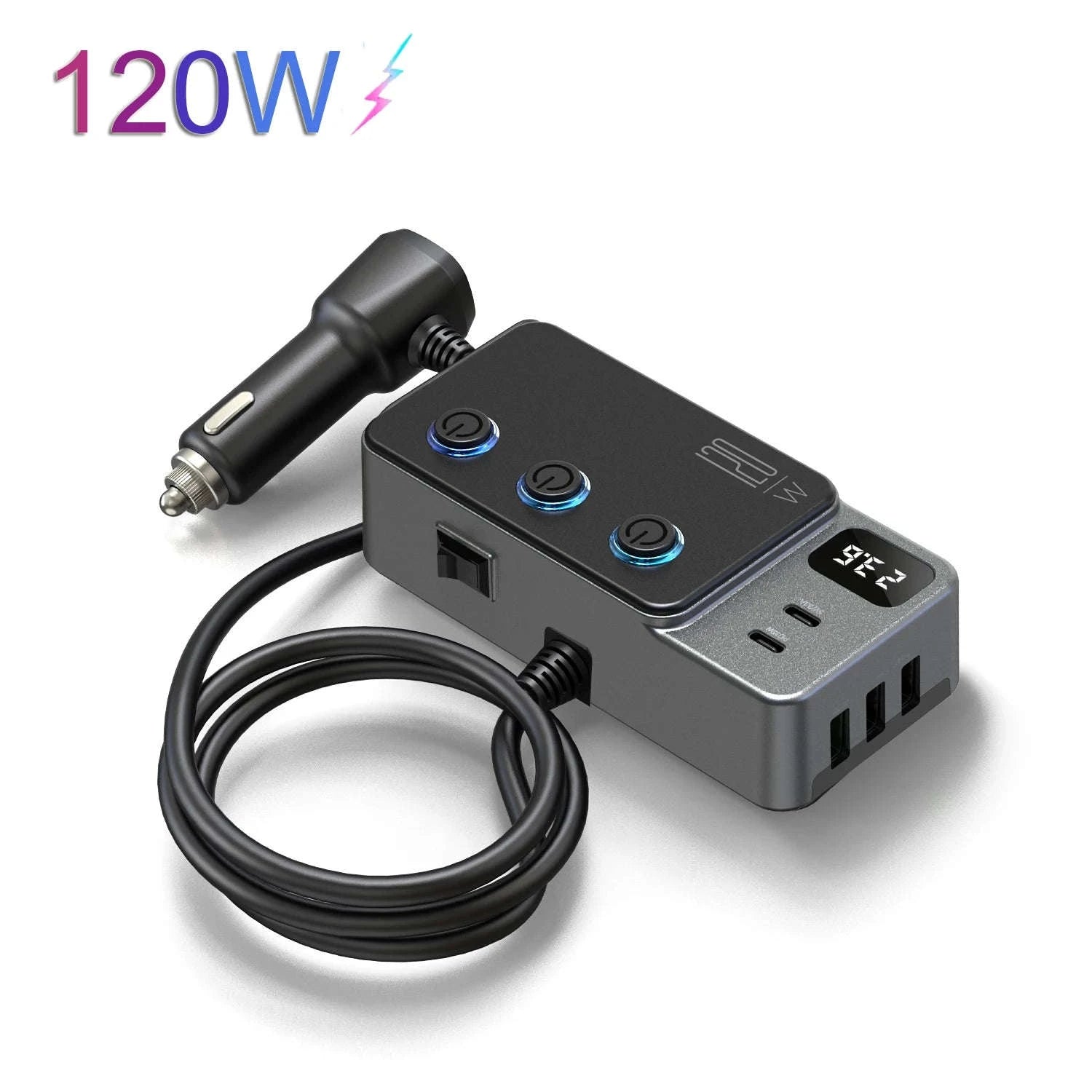 Car Cigarette Lighter Splitter Adapter with Multi-Port USB Charging-B