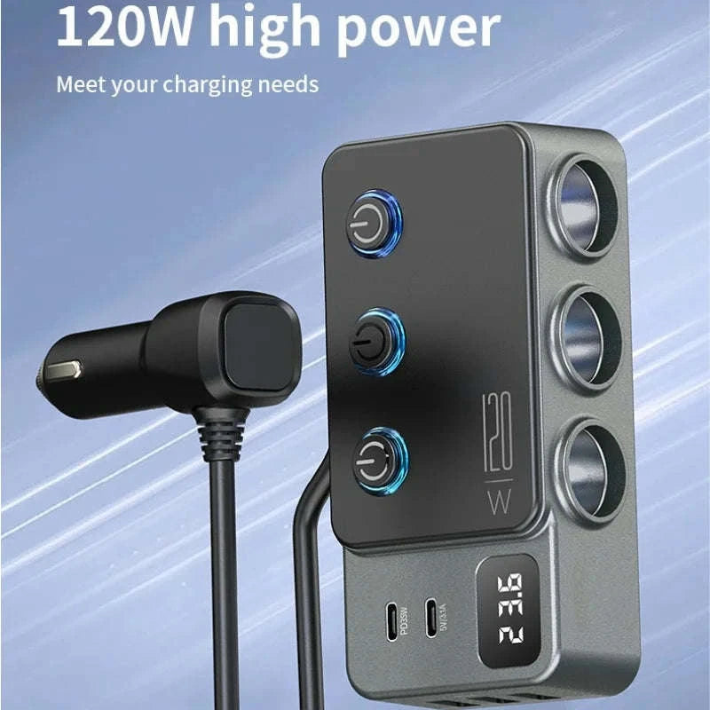 Car Cigarette Lighter Splitter Adapter with Multi-Port USB Charging-B