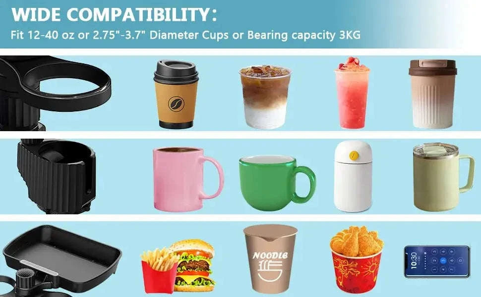 Car Cup Holder Expander Tray with Detachable Tray-Black