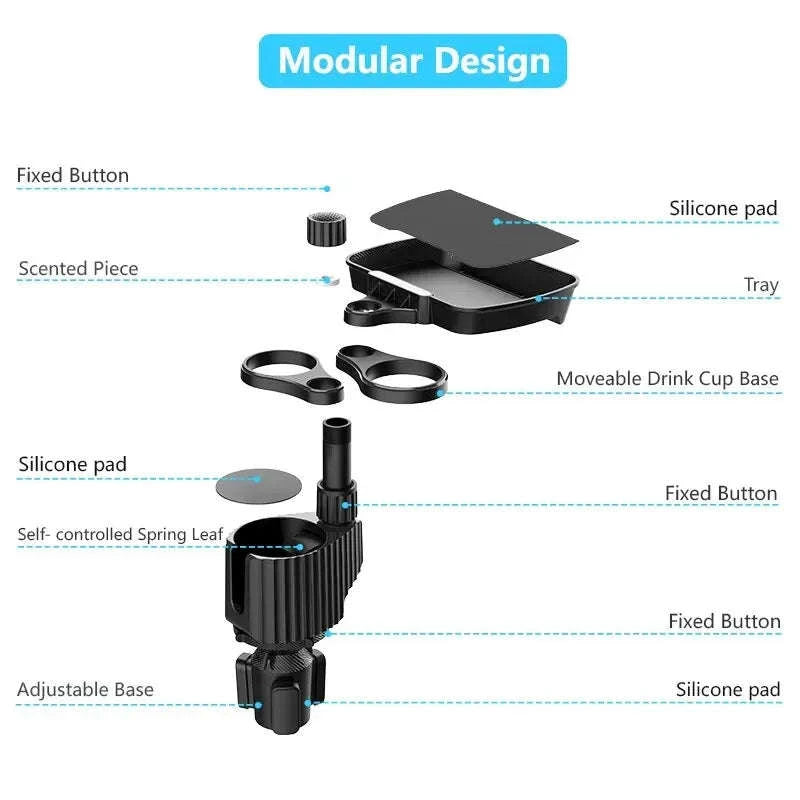 Car Cup Holder Expander Tray with Detachable Tray-Black
