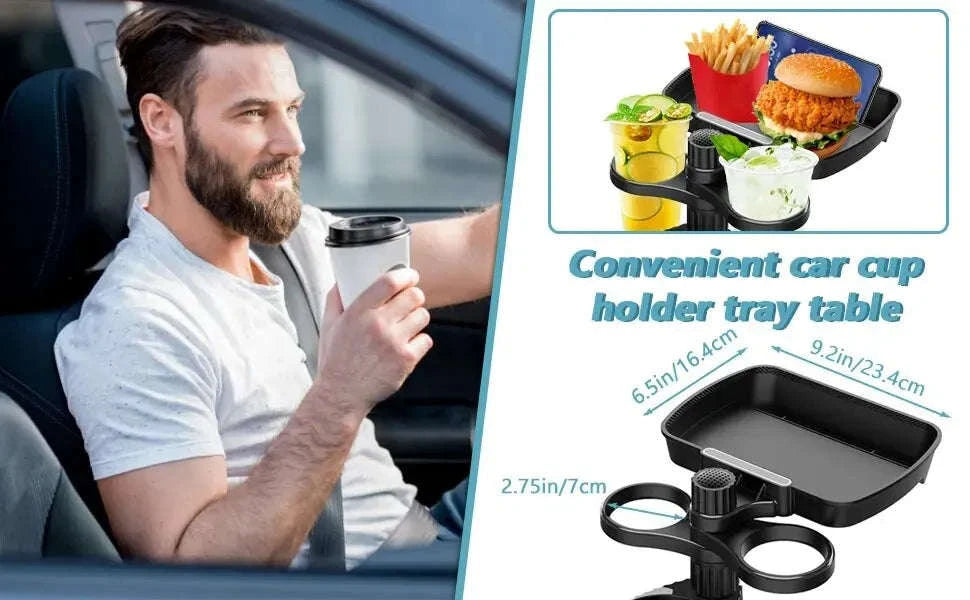 Car Cup Holder Expander Tray with Detachable Tray-Black