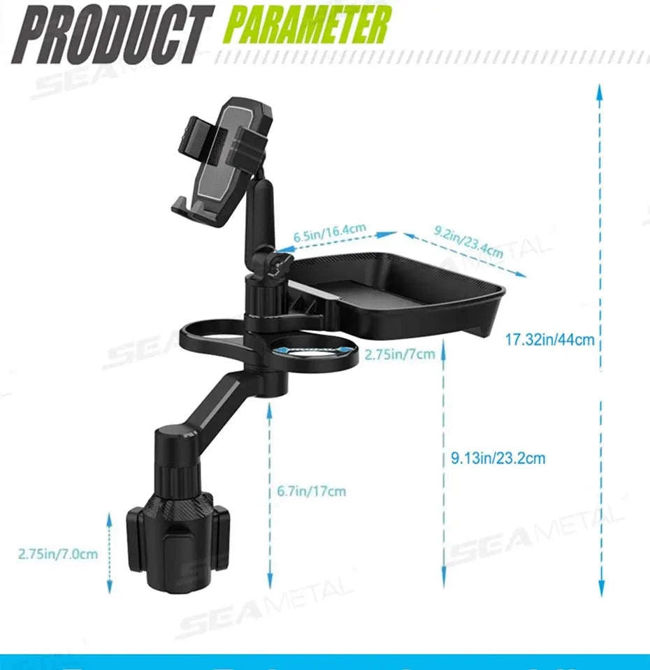 Car Cup Holder Expander with Food Tray and Phone Slot-No phone holder