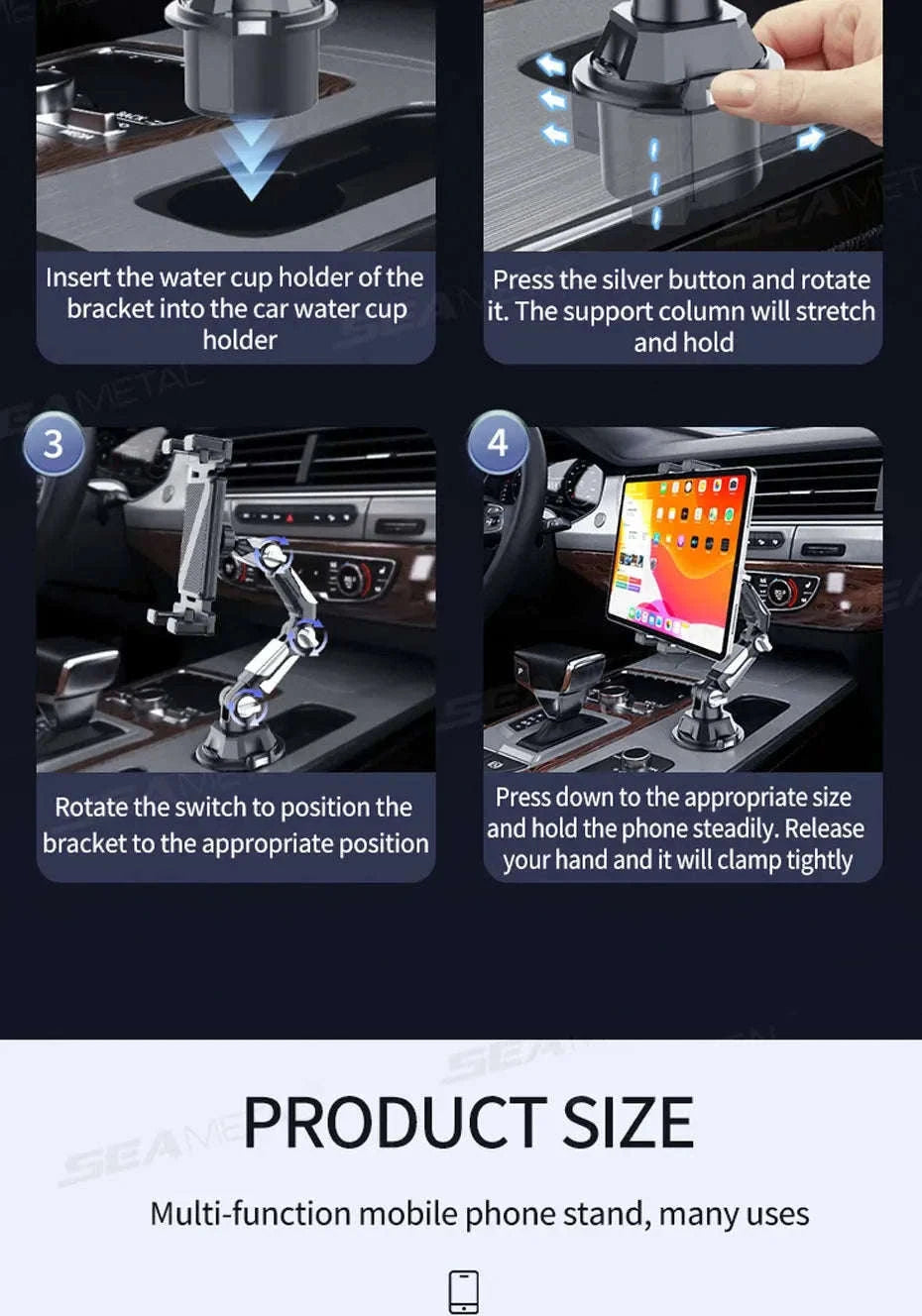 Car Cup Holder Phone Mount Adjustable Base 360-Degree Rotation-1pc