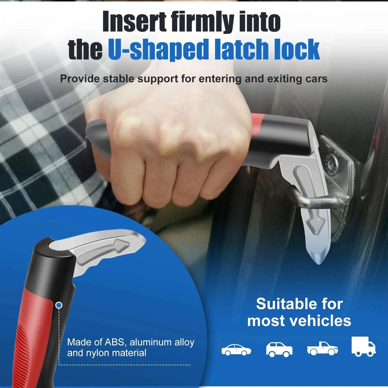 Car Door Assist Handle with Emergency Window Breaker-Blue 4PCS