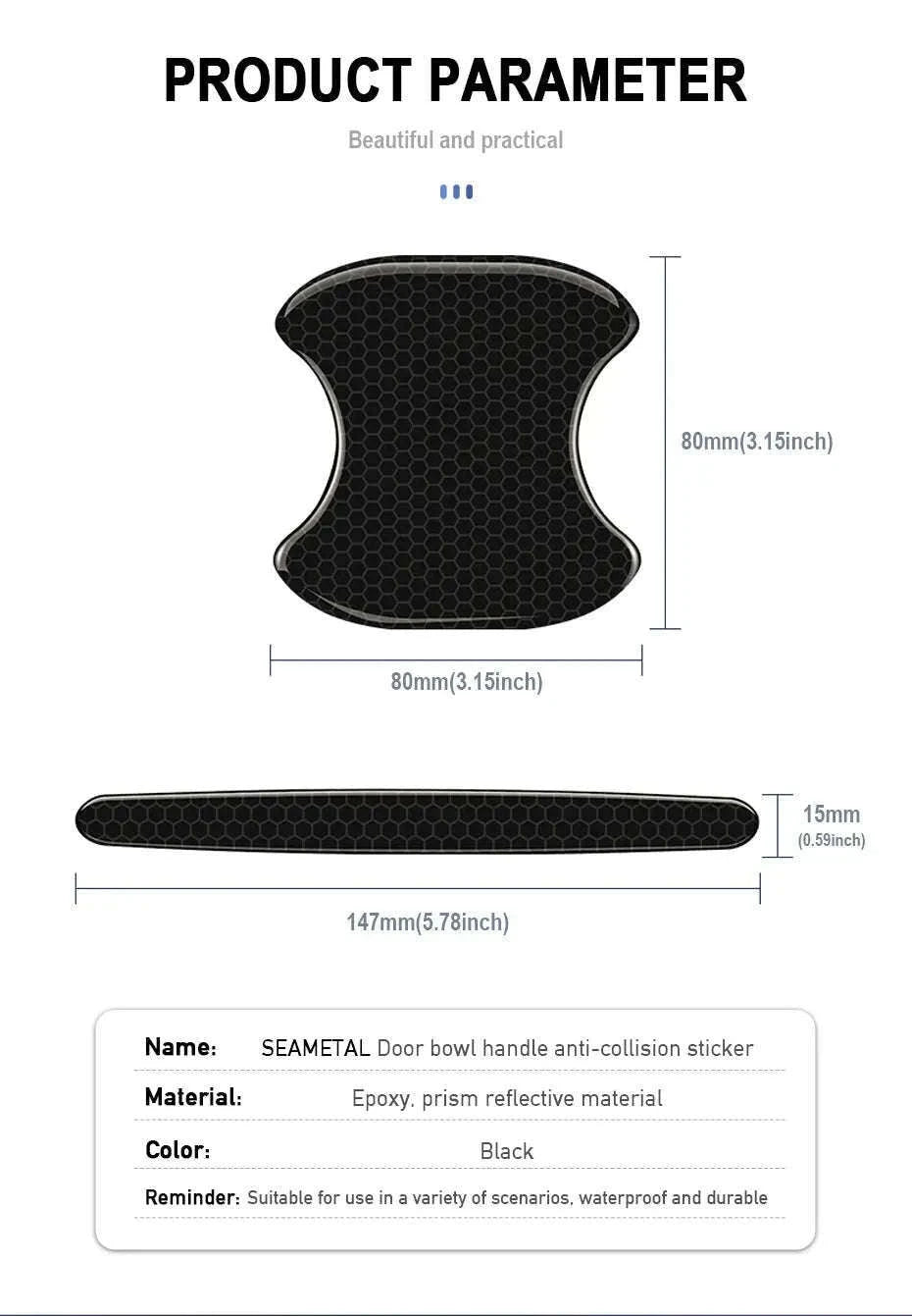 Car Door Handle Protective Film with Reflective Trim-Option A