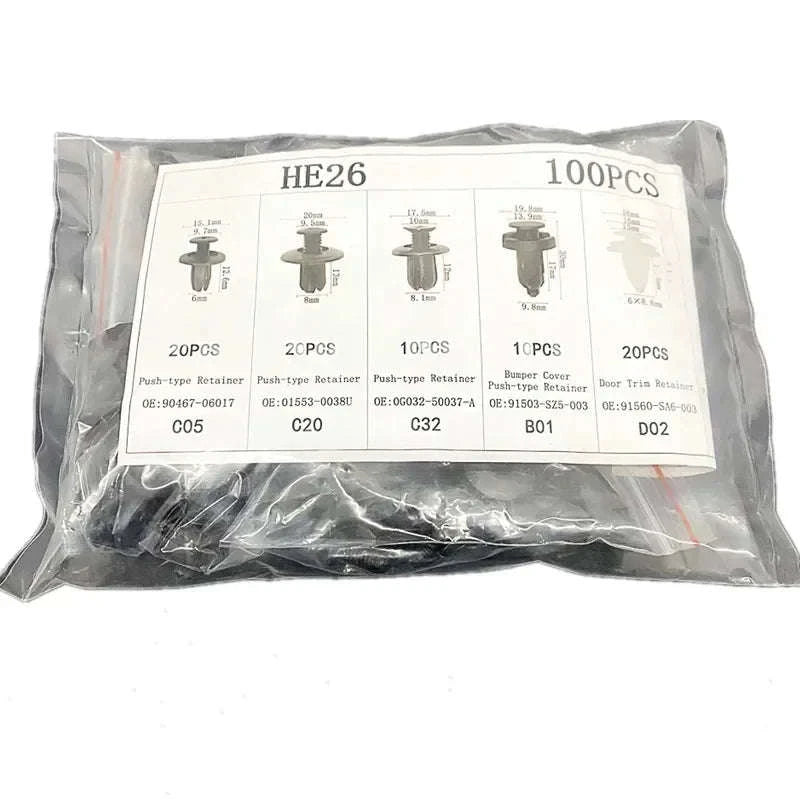 Car Fastener Clips Mixed Push Retainer Pin Rivet Kit-D 100Pcs (Bagged)