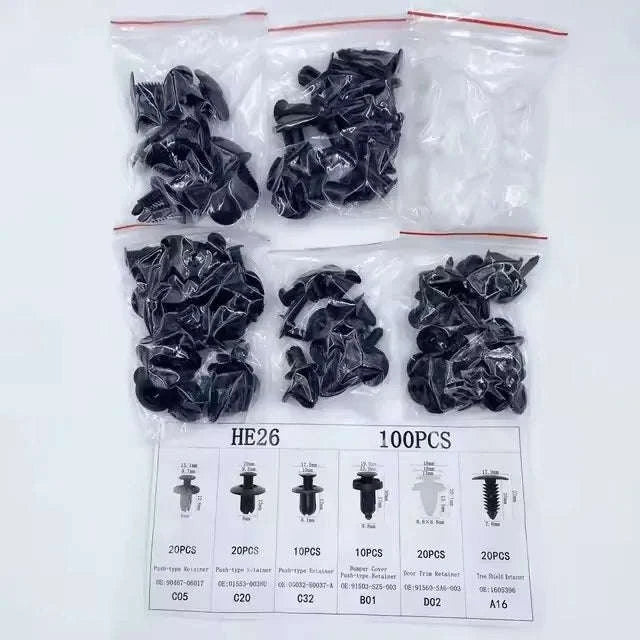 Car Fastener Clips Mixed Push Retainer Pin Rivet Kit-D 100Pcs (Bagged)