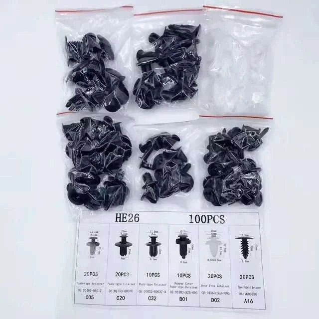 Car Fastener Clips Mixed Push Retainer Pin Rivet Kit-D 100Pcs (Bagged)