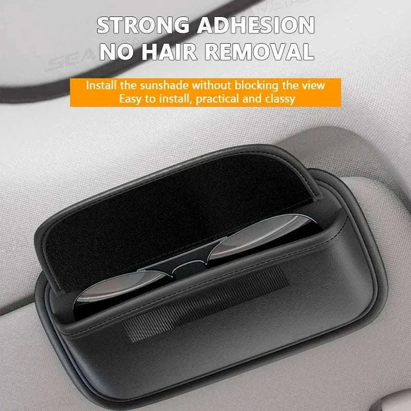 Car Glasses Case PU Leather Sunglasses Holder-Black