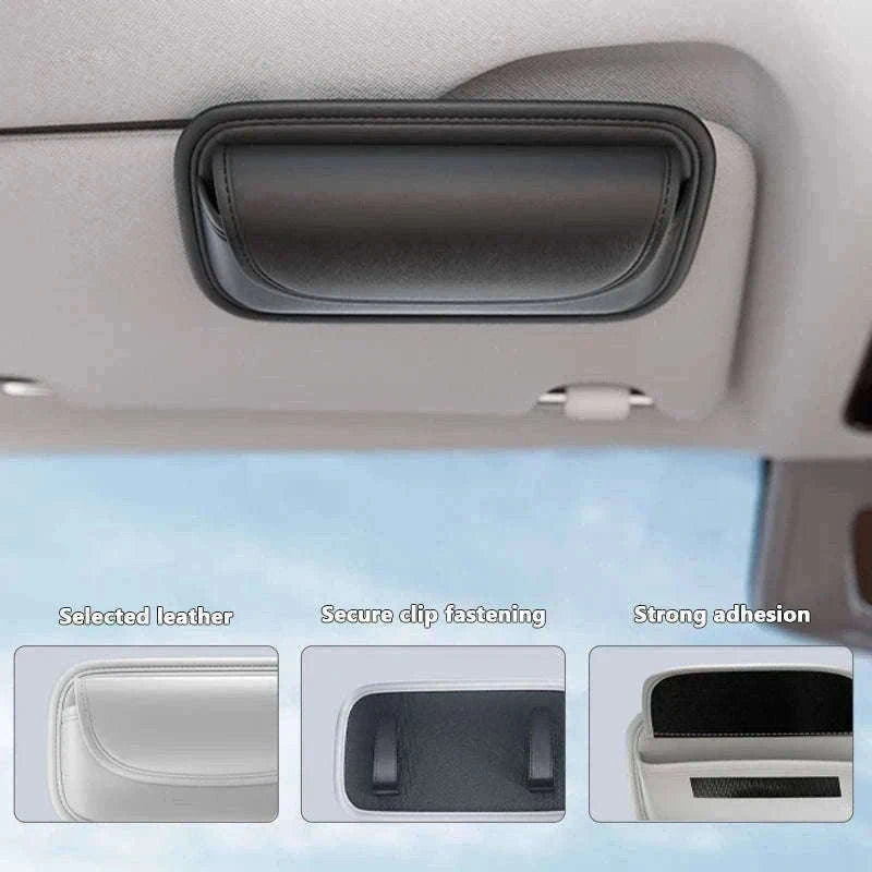 Car Glasses Case PU Leather Sunglasses Holder-Black