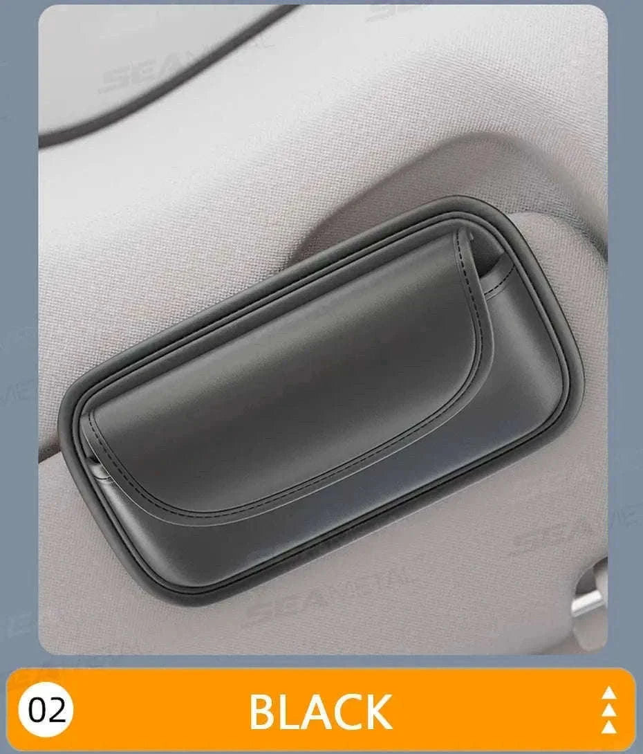 Car Glasses Case PU Leather Sunglasses Holder-Black