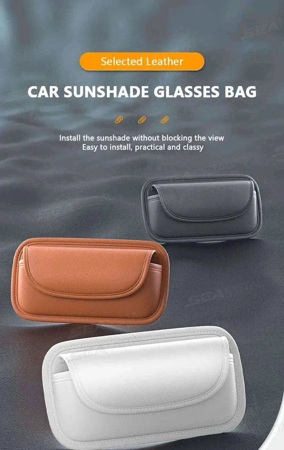 Car Glasses Case PU Leather Sunglasses Holder-Black