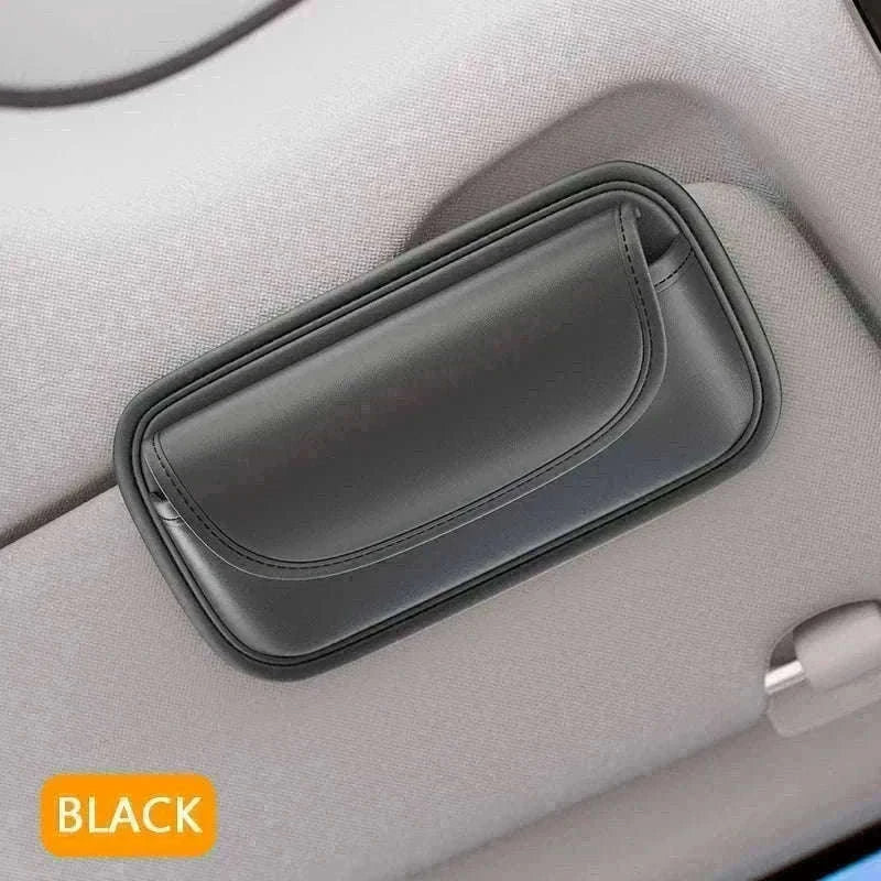 Car Glasses Case PU Leather Sunglasses Holder-Black