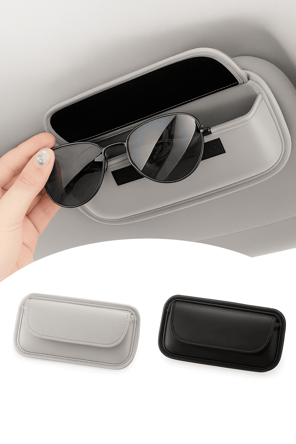 Car Glasses Case PU Leather Sunglasses Holder-Black
