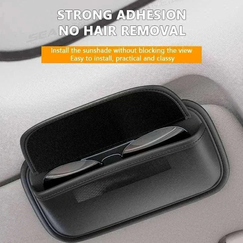 Car Glasses Case PU Leather Sunglasses Holder-Black