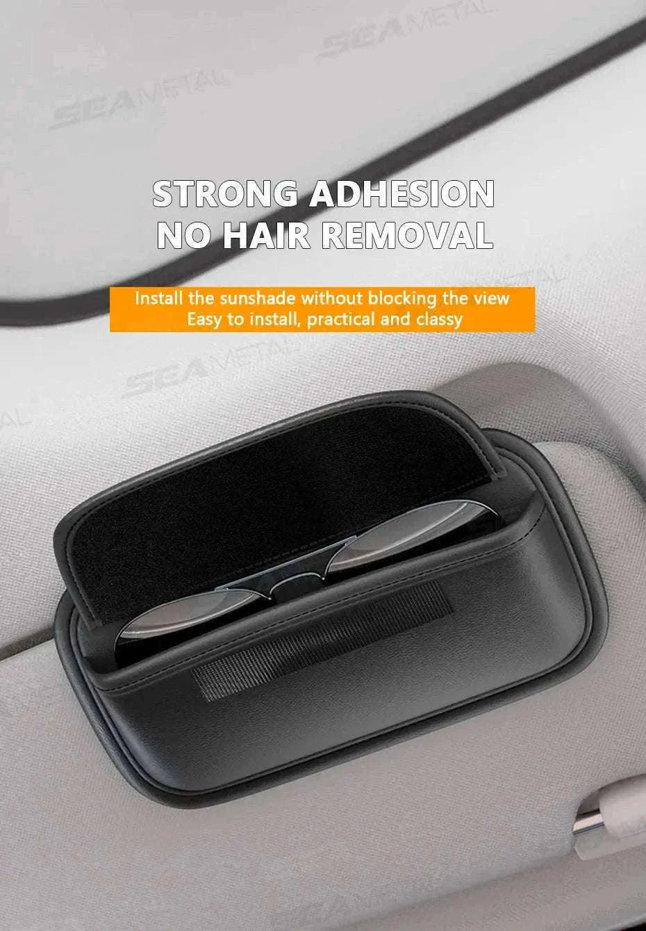 Car Glasses Case PU Leather Sunglasses Holder-Black