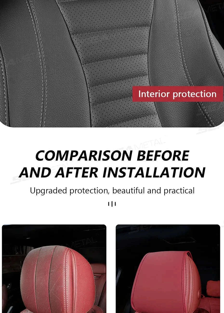 Car Headrest Cover Wear-Resistant Leatherette Protection-Brown 1pc