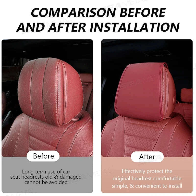 Car Headrest Cover Wear-Resistant Leatherette Protection-Brown 1pc