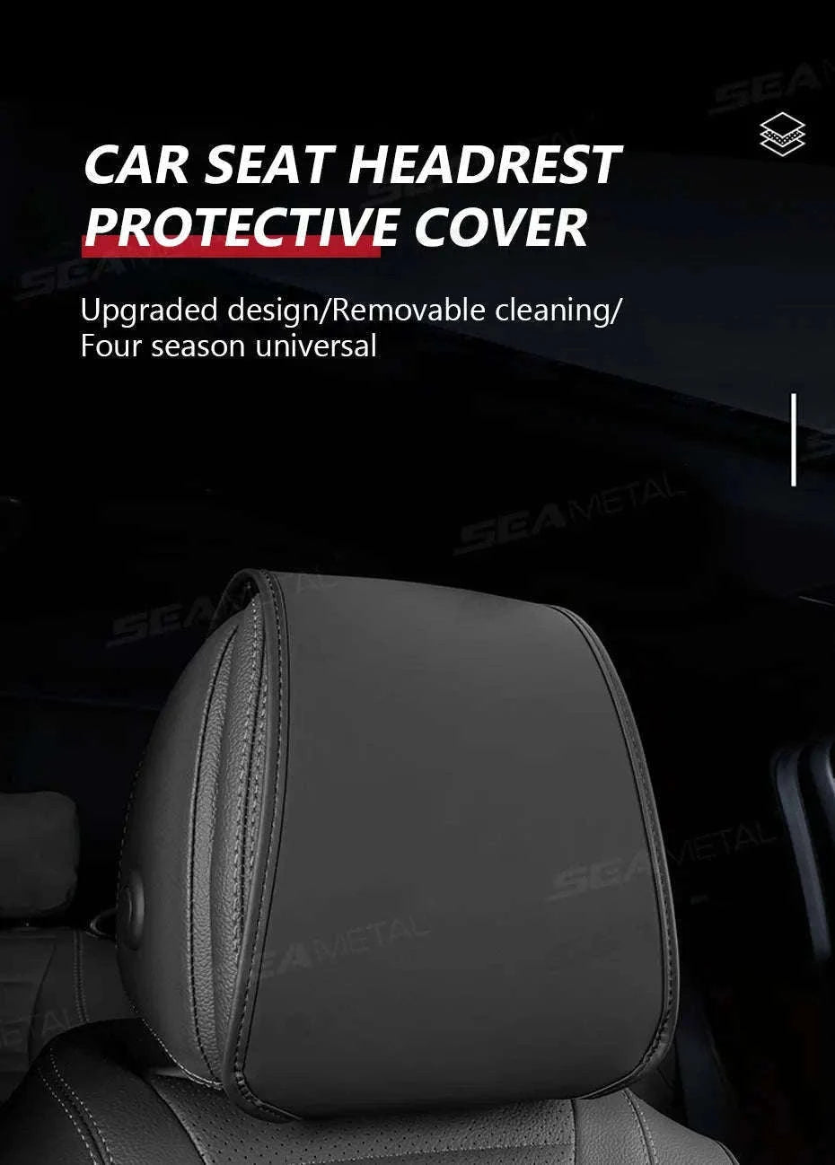 Car Headrest Cover Wear-Resistant Leatherette Protection-Brown 1pc