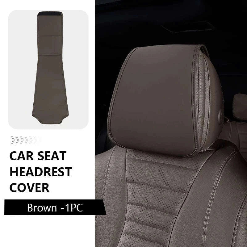 Car Headrest Cover Wear-Resistant Leatherette Protection-Brown 1pc