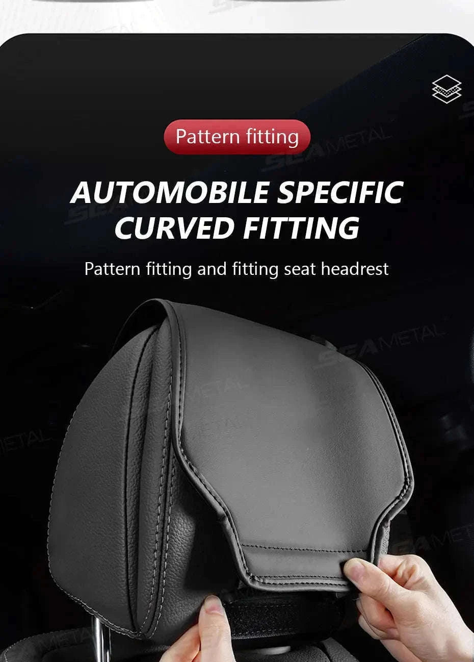 Car Headrest Cover Wear-Resistant Leatherette Protection-Brown 1pc