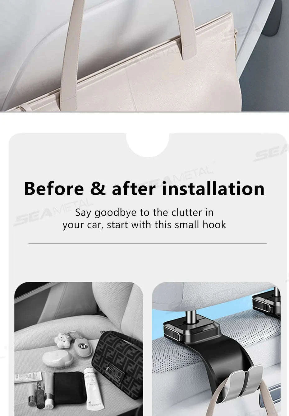Car Headrest Hook 25kg Foldable Rear Seat Hanger-1pc