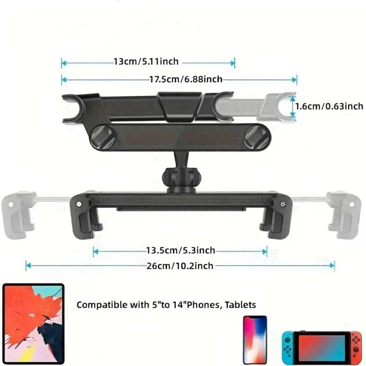Car Headrest Tablet Holder for 4.5-12.9 Inch Devices-Red