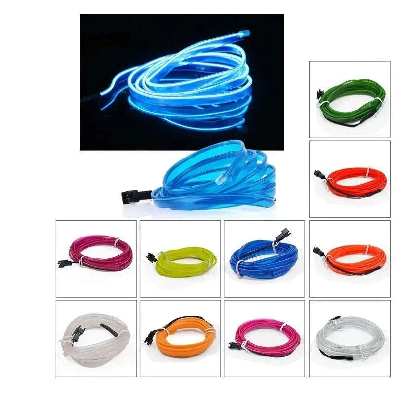 Car Interior Decorative Light Strips – EL Ambient Glow Wire-Ice blue / 5M / 3V Battery Box