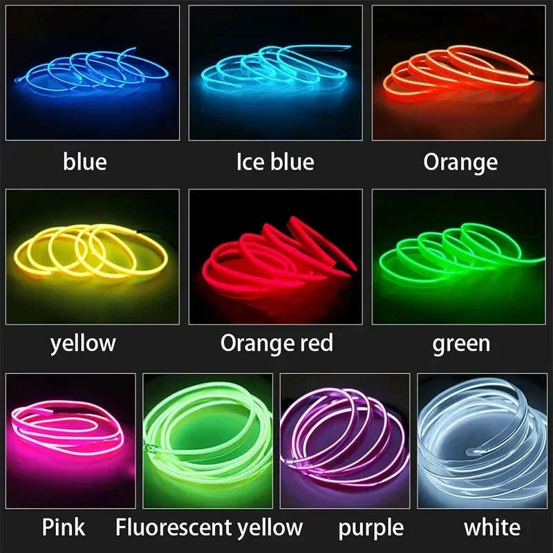 Car Interior Decorative Light Strips – EL Ambient Glow Wire-Ice blue / 5M / 3V Battery Box