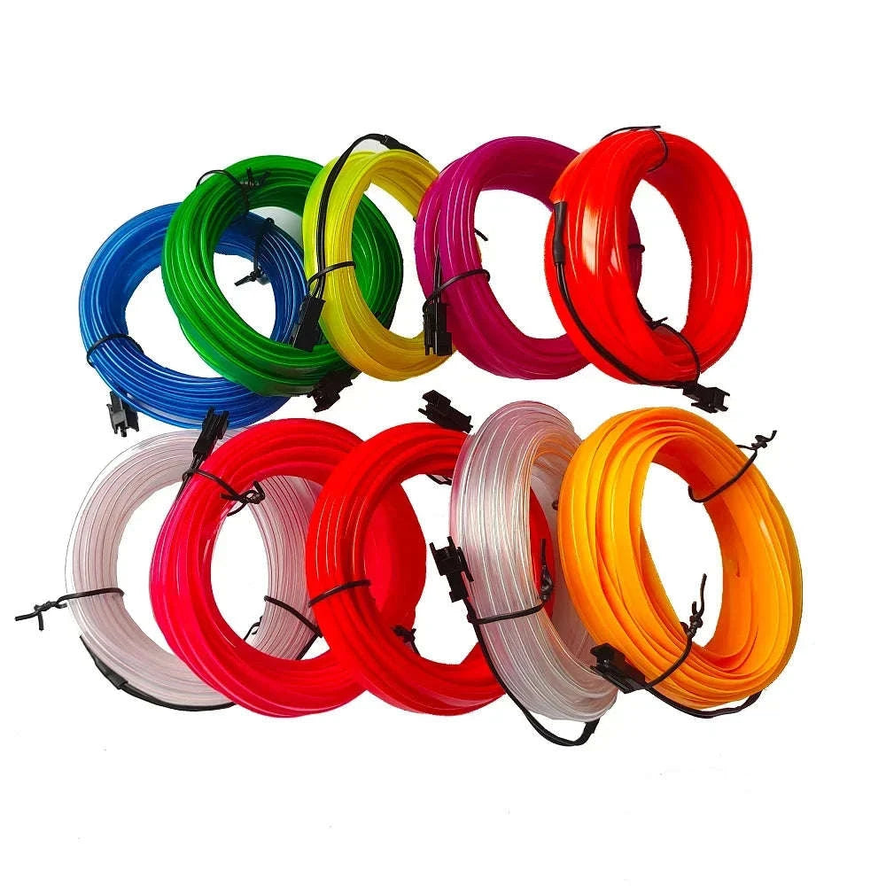 Car Interior Decorative Light Strips – EL Ambient Glow Wire-Ice blue / 5M / 3V Battery Box