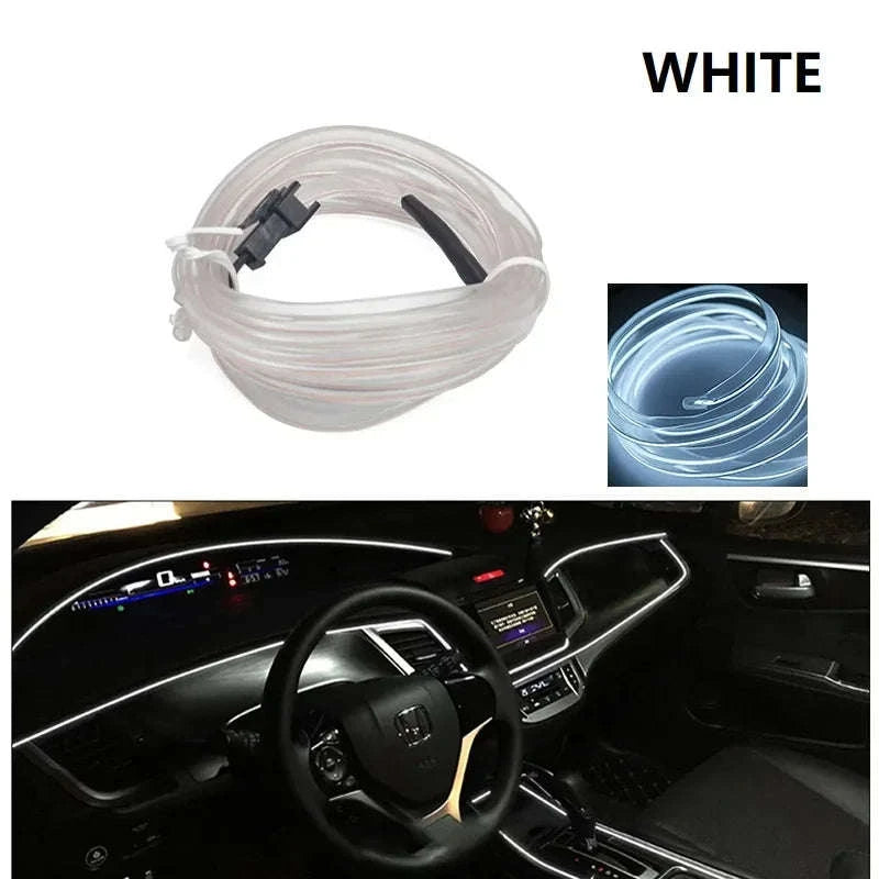 Car Interior Decorative Light Strips – EL Ambient Glow Wire-Ice blue / 5M / 3V Battery Box