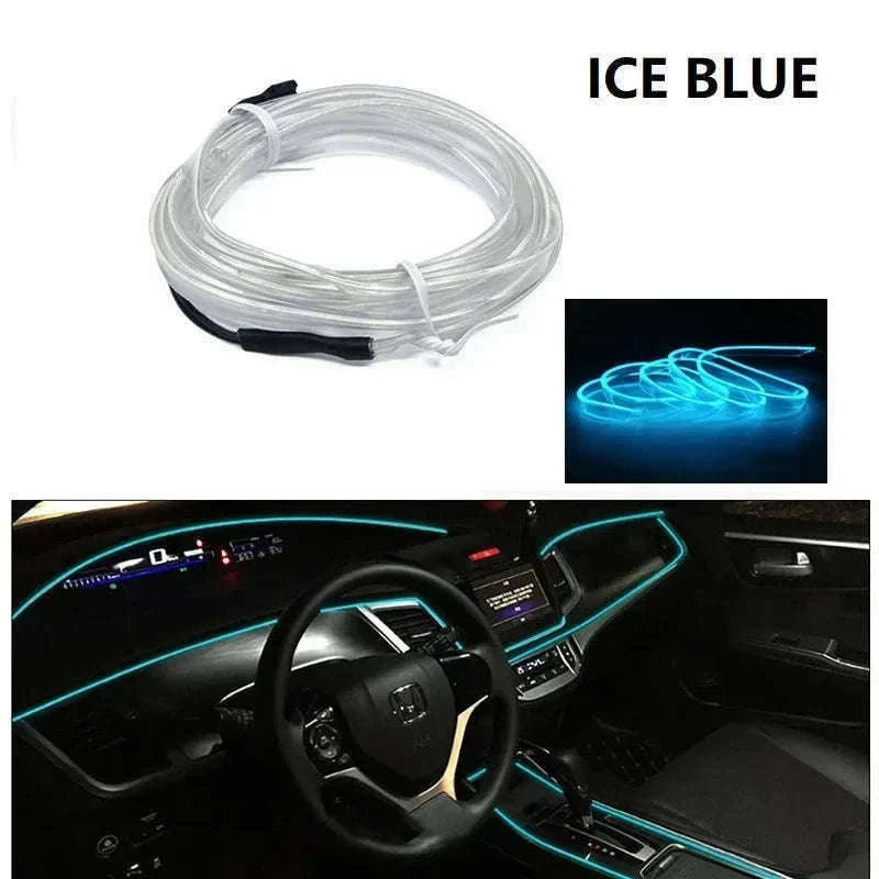 Car Interior Decorative Light Strips for Custom Ambient Glow-Ice blue / 5M / 3V Battery Box