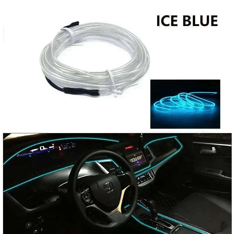 Car Interior Decorative Light Strips for Custom Ambient Glow-Ice blue / 5M / 3V Battery Box