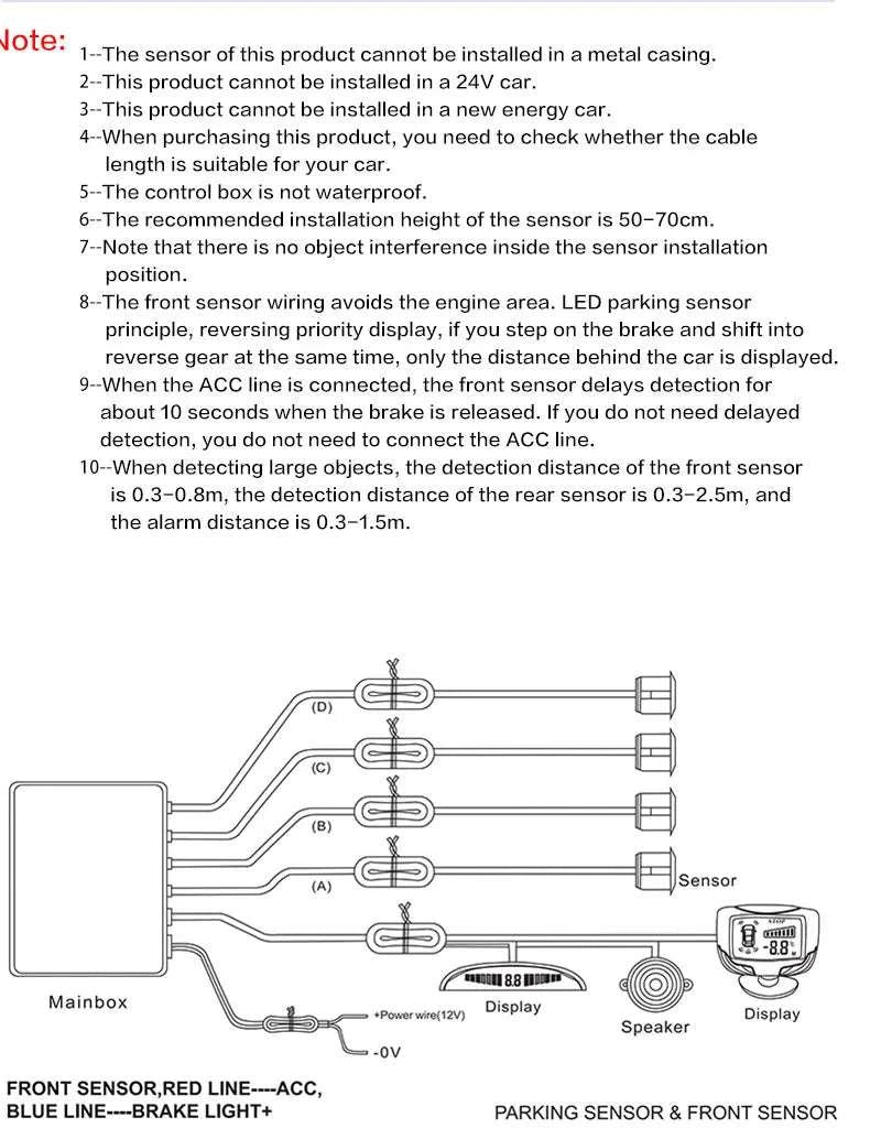 Car Parking Sensor System with LED Display & Voice Alerts Kit-094-BK-8-16MM / English-Turkish