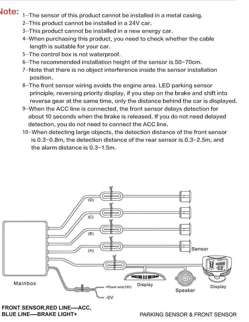 Car Parking Sensor System with LED Display & Voice Alerts Kit-094-BK-8-16MM / English-Turkish