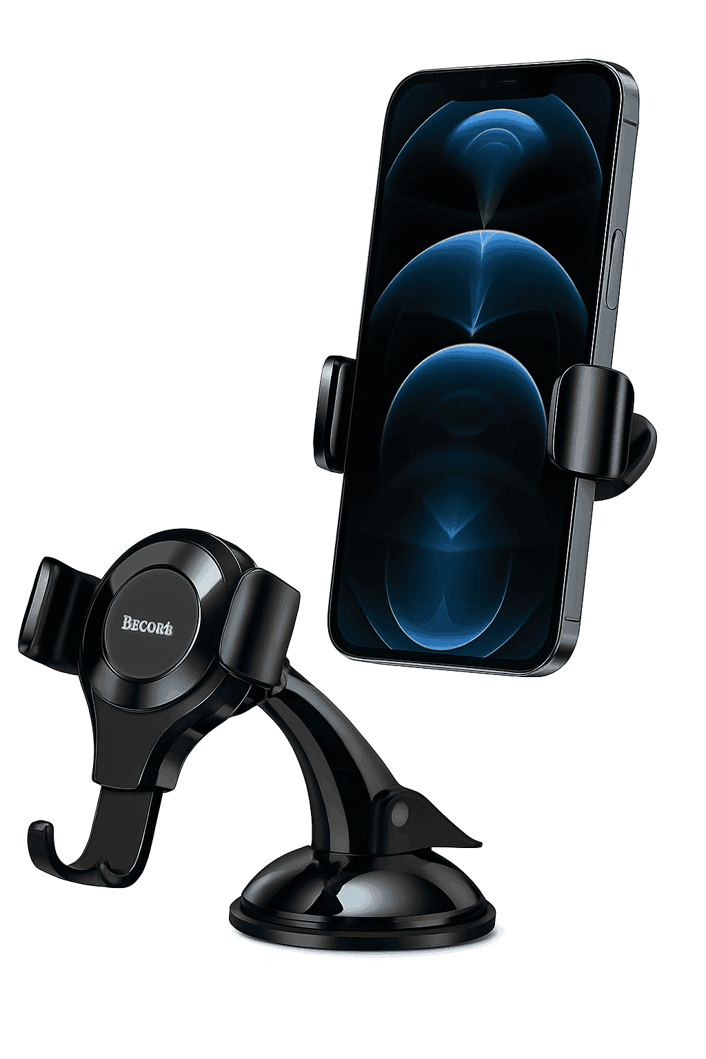 Car Phone Holder with Auto Lock Suction Mount & 360° Rotation-Black